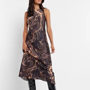 Express - Marble Satin High Neck Slip Midi Dress